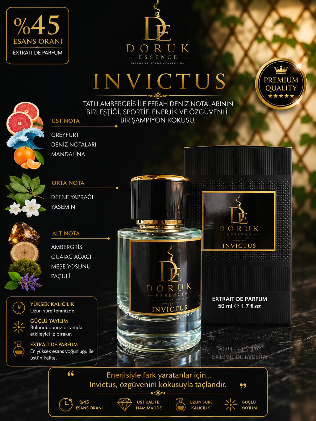 DORUK ESSENCE INVICTUS - 50 ML ERKEK PARFÜM
